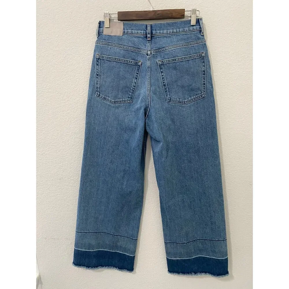 Everlane Wide Leg Jeans Womens 28R Cropped Raw Hem Blue Denim High Rise - Picture 2 of 13
